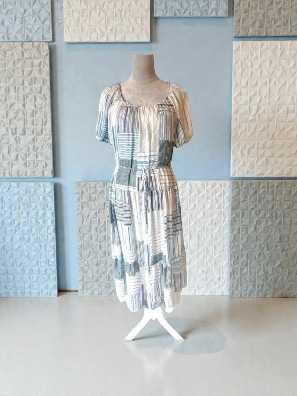 LOFT Patchwork Tie Waist Midi Dress Size M